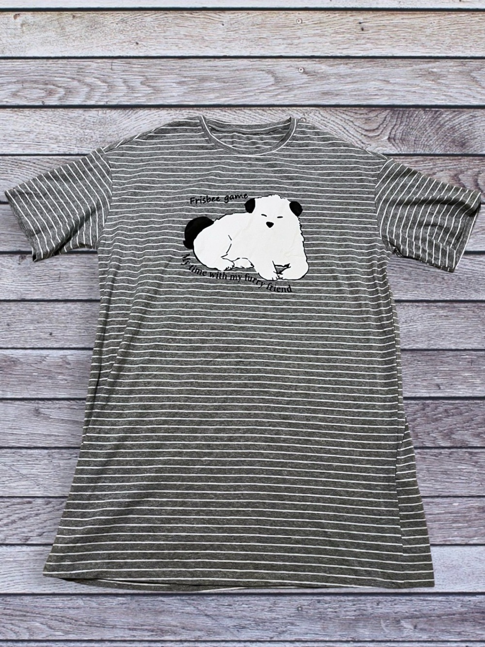 NWT Dazy Gray Striped Small Pets T-Shirt with White Panda Graphic Medium